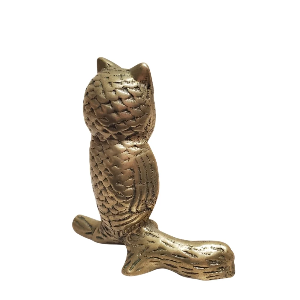 Vintage Solid Brass Owl Figurine On Branch. 2.75